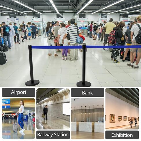 Therwen 6 Pack 9.8 ft Heavy Duty Crowd Control Stanchions Stainless Steel Stanchion Set with 6 Safety Barrier Post with Retractable Blue Belt and 1 Sign Holder Crowd Control Barrier in Kuwait