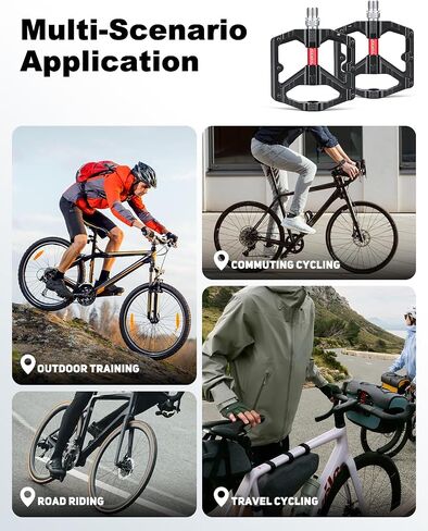 دواسات دراجة الطريق/الجبل، دواسات مسطحة من سبائك الألومنيوم مقاس 9/16 بوصة MTB مع محامل DU مزدوجة و12 دبوسًا غير قابل للانزلاق، دواسات دراجة ذات منصة واسعة للطرق والجبال وBMX ودراجات Ebike in Kuwait
