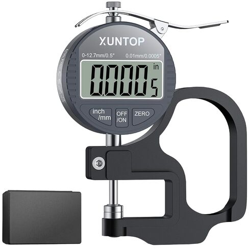 مقياس سمك رقمي XUNTOP 0.5 بوصة/0.0005 بوصة (12.7 مم/0.01 مم) مقياس سمك مع شاشة LCD، تحويل الوحدة، حقيبة تخزين للأسلاك المعدنية الورقية والبلاستيكية والجلدية in Kuwait