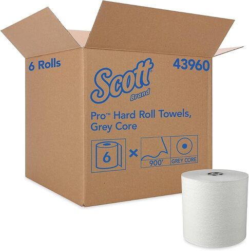 Kimberly-Clark Professional Scott Pro Hard Roll Paper Towels With Absorbency Pockets, For Scott Pro Dispenser, Gray Core Only, 900 Ft Roll, 6 Rolls/Carton (43960) in Kuwait