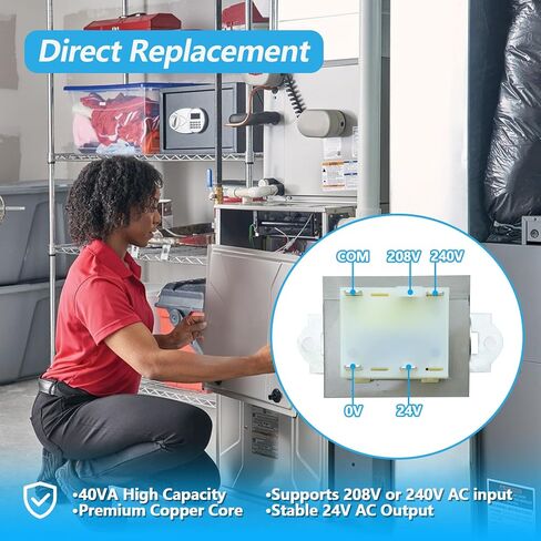 محول HT01CN241 208 240 24 فولت مناسب للناقل باين تيمبستار ICP Arcoaire Heil فرن 40VA HVAC محول استبدال 1172028 BE28316007 in Kuwait