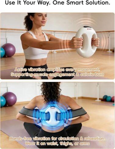 2 Pack Smart Vibration Massager, Fascia Massage Ring with Dual Grip Design, Handheld Portable Muscle Activation & Body Toning Device for Arms, Waist, Abdomen, Legs & Lower Back (White) in Kuwait