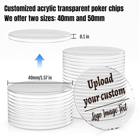Custom Acrylic Poker Chips - Personalized 40/50mm Clear Tokens with Double-Sided Full Color Print, Customizable Text/Image for Business Cards, Corporate Events, Drink Tickets in Kuwait