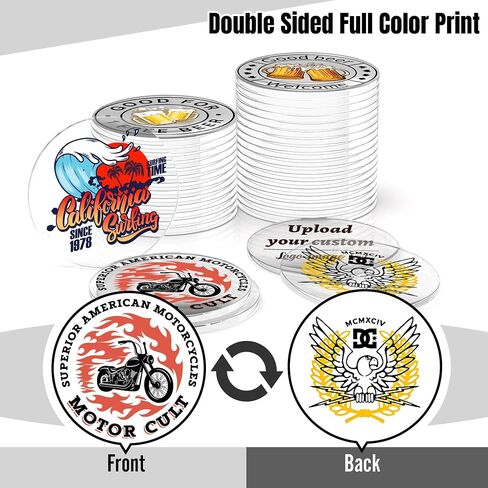 Custom Acrylic Poker Chips - Personalized 40/50mm Clear Tokens with Double-Sided Full Color Print, Customizable Text/Image for Business Cards, Corporate Events, Drink Tickets in Kuwait