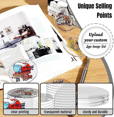 Custom Acrylic Poker Chips - Personalized 40/50mm Clear Tokens with Double-Sided Full Color Print, Customizable Text/Image for Business Cards, Corporate Events, Drink Tickets in Kuwait