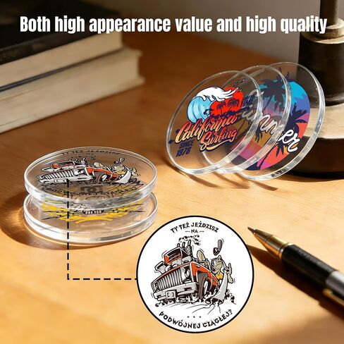 Custom Acrylic Poker Chips - Personalized 40/50mm Clear Tokens with Double-Sided Full Color Print, Customizable Text/Image for Business Cards, Corporate Events, Drink Tickets in Kuwait
