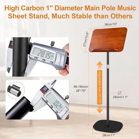 ENO MUSIC Solid Wooden Height Adjustable Music Sheet Stand for Guitar Bass Violin Ukulele Sax Players Stage Performance Music Stand, Floor Reading Stand with Page Clip for Cookbooks, Sheet Music, etc in Kuwait