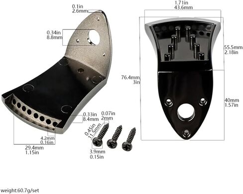 Zinc Alloy Triple-cornered Mandolin Tailpiece with 3Pcs Screws in Kuwait
