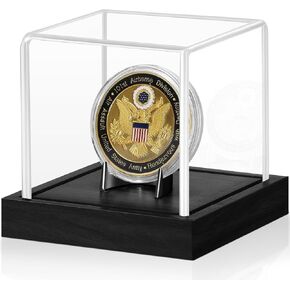 حافظة عرض العملات المعدنية من JupDec، حافظة عرض من الأكريليك الشفاف مع قاعدة خشبية وحامل سبيكة لعملة تحدي واحدة، صندوق هدايا تذكارية ومقتنيات للحماية من الأشعة فوق البنفسجية، هدية مثالية لمحبي العملات المعدنية، أسود in Kuwait