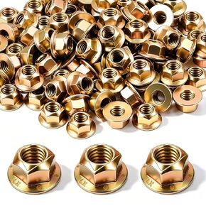 100 Pack 3/8"-16 Grade 8 Hex Flange Lock Nuts, Coarse Thread Prevailing Torque Top Lock Nuts, Yellow Zinc Steel Flange for Automotive Machinery Construction in Kuwait