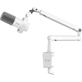 حزمة FIFINE Studio XLR Mic and Boom Arm Bundle، ميكروفون ديناميكي مع زر كتم الصوت، مقبض مكاسب، حامل صدمات للتسجيل، حامل ميكروفون منخفض المستوى مع إدارة الكابلات لألعاب البودكاست (K688W+BM88W) in Kuwait