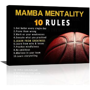 ZHIYANGY Basketball 10 Rules Poster Mamba Mentality Canvas Wall Art, Motivational Print Poster for Bedroom Gym Room Decoration Boys Gift in Saudi Arabia