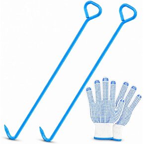 Manhole Cover Hook 36 Inch with Gloves, Heavy Duty Manhole Cover Lifter Made of 5/8" Hex Alloy Steel, Manhole Hook Tool with Inline Handle for Lifting, Opening & Repositioning Manhole Covers in Saudi Arabia