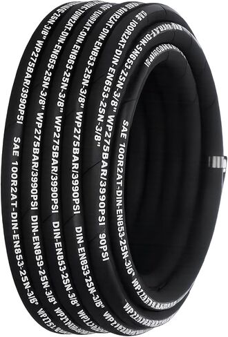 3/8 hydraulic hose 50Ft, 5000 PSI Coiled with 2 High-Tensile Steel Wire Braid, Bulk Rubber Flexible Oil Hose, 20C to 100C Hydraulic Oil Flexible Hose for Industrial Construction Agricultural in Kuwait