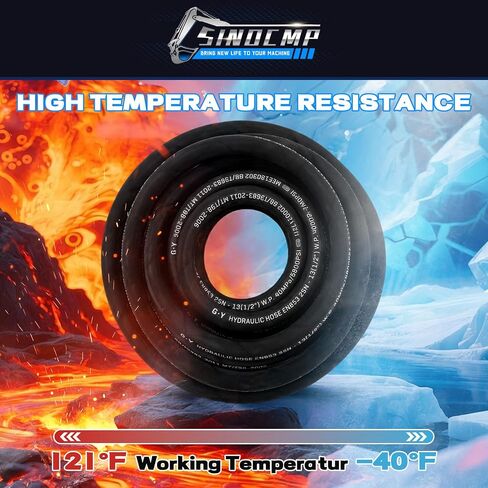 3/8 hydraulic hose 50Ft, 5000 PSI Coiled with 2 High-Tensile Steel Wire Braid, Bulk Rubber Flexible Oil Hose, 20C to 100C Hydraulic Oil Flexible Hose for Industrial Construction Agricultural in Kuwait