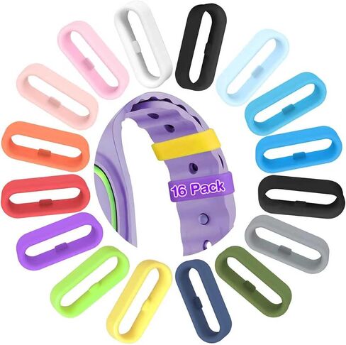16pcs Multi-Color Silicone Band Keepers - Magic Band Locks &Fastener Rings | Security Loop/Holder/Clips Compatible with Fitbit Charge/Charge HR/Garmin Vivofit/Disney Magic Bands 1.0/2.0 & More in Kuwait