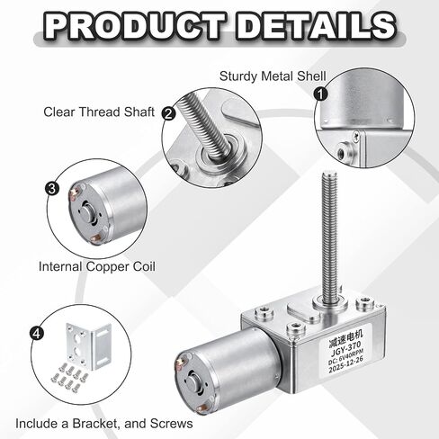 MECCANIXITY JGY-370 6V 40RPM DC Worm Gear Motor M6 Thread Shaft High Torque Turbine Worm Gear Box Reducer Electric Motor with Fastener L-Shaped Bracket for Ovens, Projectors in Kuwait