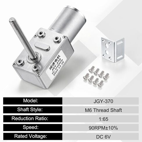 MECCANIXITY JGY-370 6V 90RPM DC Worm Gear Motor M6 Thread Shaft High Torque Turbine Worm Gear Box Reducer Electric Motor with Fastener L-Shaped Bracket for Ovens, Projectors in Kuwait