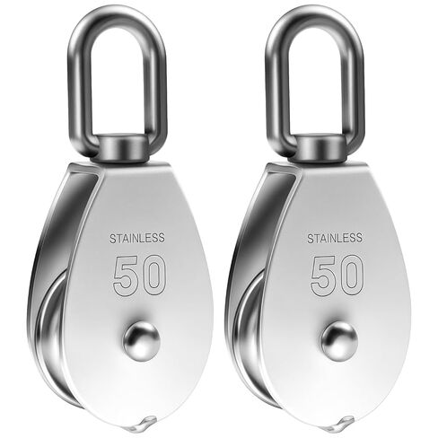 2 Pcs Stainless Steel Pulley Block M50, 304 Grade Single Wheel Pulley with Swivel Eye Hook, Lifting Pulley for Flag Pole Rope and Wire Cable Systems, Rigging Hardware for Heavy Loads in Kuwait