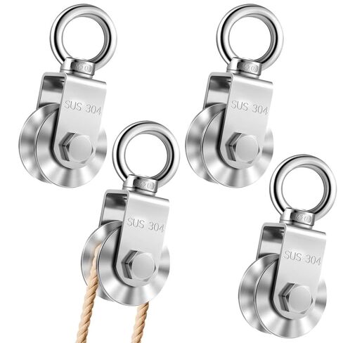4 Pcs U Type Swivel Pulley, 304 Stainless Steel Heavy Duty Pulley Wheel, Super-Silent Duplex Bearing, 360 Rotation Detachable Traction Wheels in Kuwait