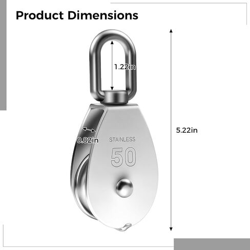 2 Pack Stainless Steel Pulley Block M50, 304 Grade Single Wheel Pulley with Swivel Eye Hook, Heavy Duty Lifting Pulley for Flag Pole Rope Wire Cable Systems in Kuwait