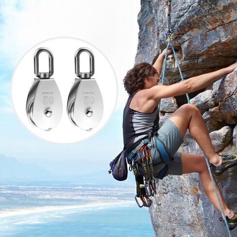 2 Pack Stainless Steel Pulley Block M50, 304 Grade Single Wheel Pulley with Swivel Eye Hook, Heavy Duty Lifting Pulley for Flag Pole Rope Wire Cable Systems in Kuwait