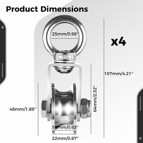 4 Pcs Swivel Pulley, U Type Swivel Pulleys with 304 Stainless Steel Pulley Wheel, Strong Pulley Traction Wheels, Super Silent Duplex Bearing, 360 Rotation Detachable Pulleys in Kuwait