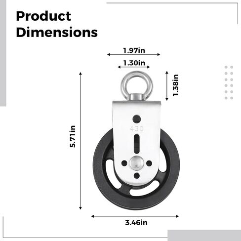 Gym Pulley Block, Heavy Duty Swivel Wheel for LAT System, 5.7 x 3.5 in / 14.5 x 8.8 cm Nylon Cable Pulley, 180° Rotation, Wall Mount Pulley for Home Gym, DIY Fitness in Kuwait