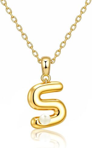 Milan Chiva Bubble Initial Letter Pendant Necklaces for Women 14K Gold Plated Puffy Tiny Letter A-Z Dainty Necklace with Cute Simulated Pearl in Saudi Arabia