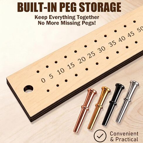 Nuanchu Crokinole Score Keeper Board for 2 Players, Wooden Tournament Style Score Tracker with 4 Metal Pegs for Crokinole Game Night in Kuwait