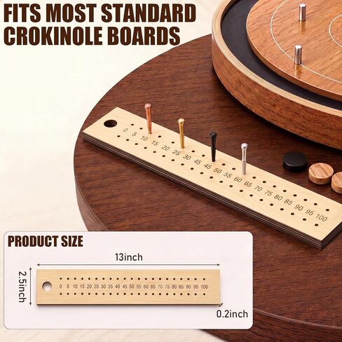 Nuanchu Crokinole Score Keeper Board for 2 Players, Wooden Tournament Style Score Tracker with 4 Metal Pegs for Crokinole Game Night in Kuwait