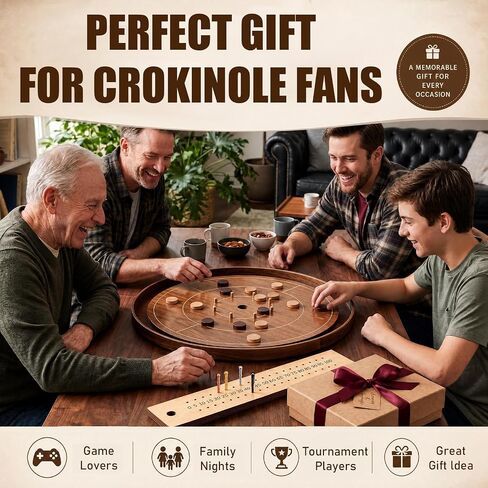 Nuanchu Crokinole Score Keeper Board for 2 Players, Wooden Tournament Style Score Tracker with 4 Metal Pegs for Crokinole Game Night in Kuwait