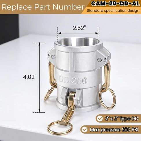 قارنة توصيل بكرة الأخدود والكاميرا DD2020 من الألومنيوم، 2 بوصة Camlock أنثى × 2 بوصة أنثى Camlock مناسبة لتبريد الزيت الهيدروليكي ومياه الزيت، 250 رطل لكل بوصة مربعة (2 بوصة × 2 بوصة) in Kuwait