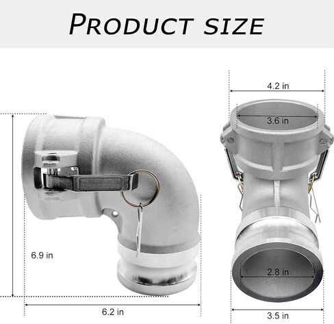 SAFBY Aluminum Type DA Camlock Fitting, 90° Elbow, 3" Female x 3" Male (DA90-30-AL)， Industrial-Grade Liquid Transfer Coupling for Petroleum, Chemicals & Water in Kuwait
