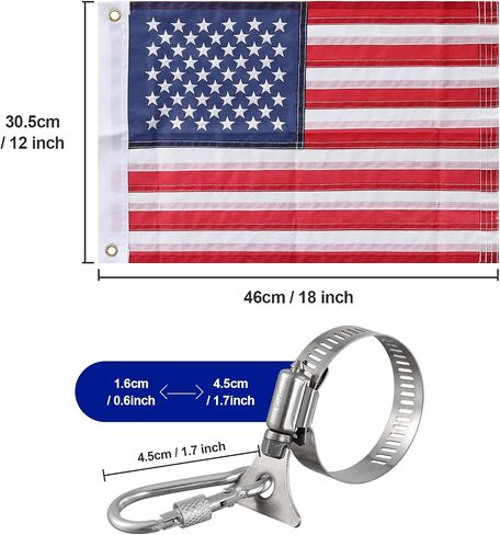 Boat Flag 2 Pack, American Flag for Boat 12 x 18 inches, US Universal Marine Boat Flag with 4 Stainless Steel Clamps, Double Side Nylon Outdoor Banner for Marine, Boat in Kuwait