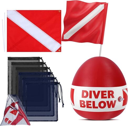 Dive Flag Float Mesh Drawstring Bag Set Inflatable Signal Floater with Dive Flag for Snorkeling Water Sport Signaling Swimming Boating Fishing in Kuwait