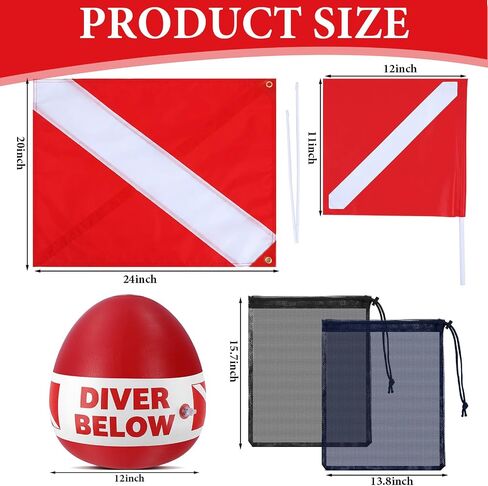 Dive Flag Float Mesh Drawstring Bag Set Inflatable Signal Floater with Dive Flag for Snorkeling Water Sport Signaling Swimming Boating Fishing in Kuwait