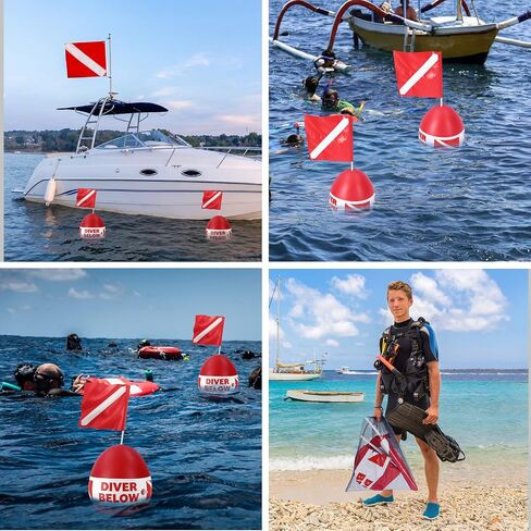Dive Flag Float Mesh Drawstring Bag Set Inflatable Signal Floater with Dive Flag for Snorkeling Water Sport Signaling Swimming Boating Fishing in Kuwait