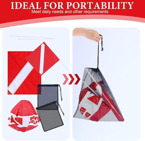 Dive Flag Float Mesh Drawstring Bag Set Inflatable Signal Floater with Dive Flag for Snorkeling Water Sport Signaling Swimming Boating Fishing in Kuwait
