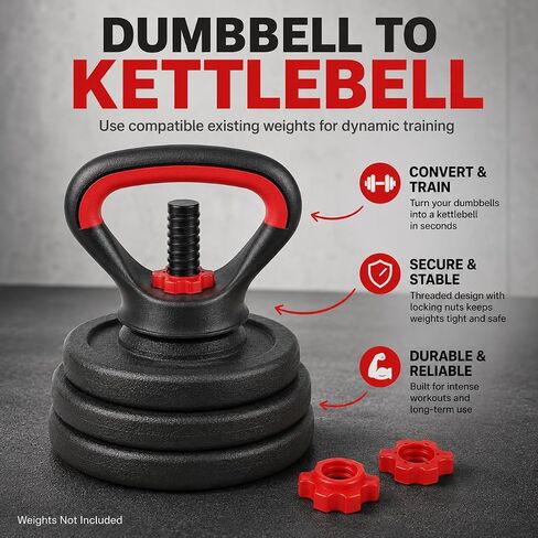 HEMOTON Adjustable Kettlebell Handle and Base, Dumbbell to Kettlebell Converter for Men Women, Build Your Kettle Bells Weights Set for Home Gym in Kuwait