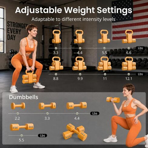 Adjustable Dumbbell Set, 4 in 1 Free Weights for Women with Fast Adjustment, Each 2.2/3.3/4.4/5.5lb Hand Weights, Compatible with Kettlebells for Home Gym Exercise & Fitness in Kuwait