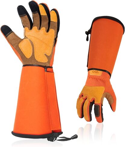 Vgo... Men's Extra-Long Leather Gardening Gloves, Gauntlet with Adjustable Cuff, Puncture & Thorn Proof, Touchscreen (CA9659) in Saudi Arabia