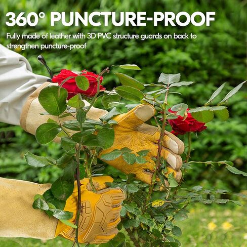 Vgo... Men's Extra-Long Leather Gardening Gloves, Gauntlet with Adjustable Cuff, Puncture & Thorn Proof, Touchscreen (CA9659) in Saudi Arabia