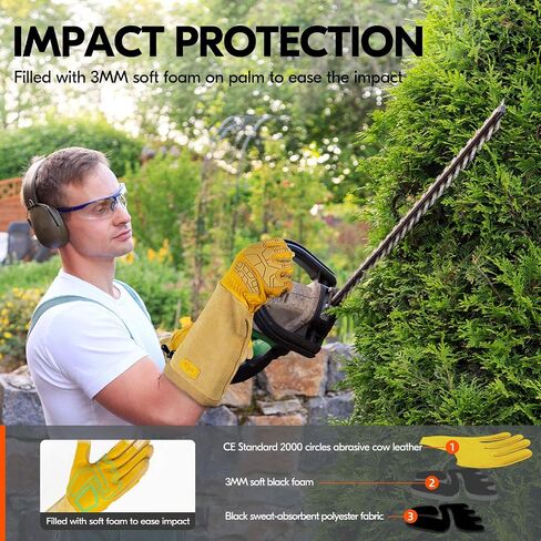 Vgo... Men's Extra-Long Leather Gardening Gloves, Gauntlet with Adjustable Cuff, Puncture & Thorn Proof, Touchscreen (CA9659) in Saudi Arabia