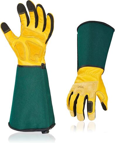 Vgo... Men's Extra-Long Leather Gardening Gloves, Gauntlet with Adjustable Cuff, Puncture & Thorn Proof, Touchscreen (CA9659) in Saudi Arabia