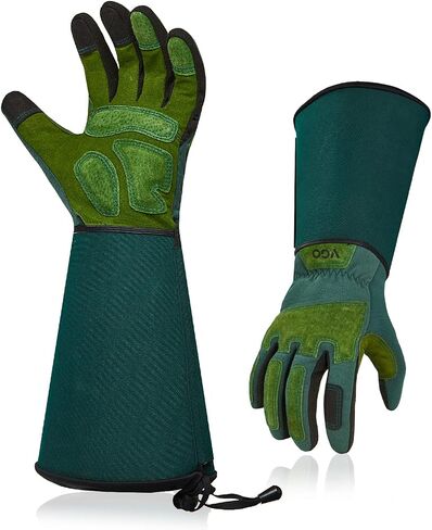 Vgo... Men's Extra-Long Leather Gardening Gloves, Gauntlet with Adjustable Cuff, Puncture & Thorn Proof, Touchscreen (CA9659) in Saudi Arabia
