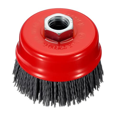 Wire Cup Brush for Angle Grinder, 4pcs 4in Crimped Wire Brush for Grinder with 5/8"-11 Arbor, [for Light Rust Deburring Paint Removal] - 0.05in Nylon Wire/180Grit in Kuwait