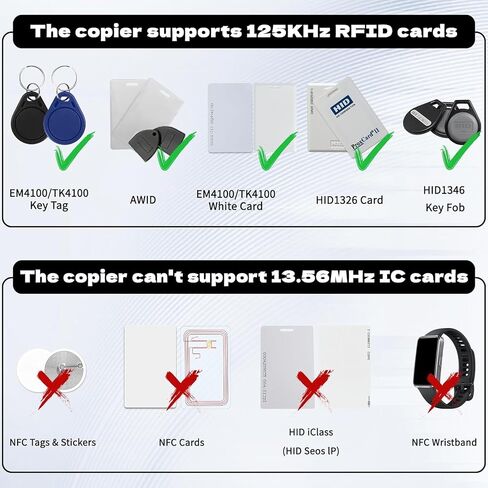 ناسخة محمولة، قارئ RFID، إعادة كتابة 125 كيلو هرتز، ناسخة بطاقة الهوية الذكية، قارئ التحكم الذكي في الوصول، يتضمن 6 قطع سلاسل مفاتيح T5577 فارغة قابلة للكتابة in Kuwait