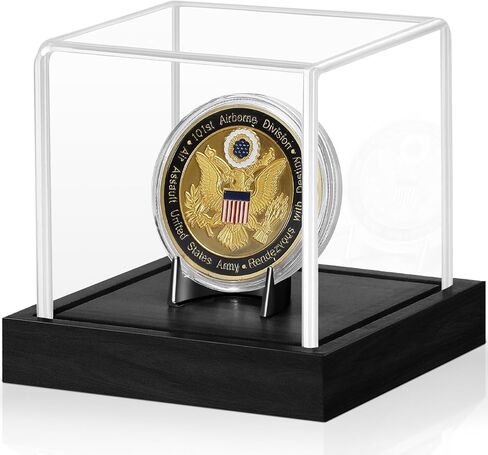 حافظة عرض العملات المعدنية من JupDec، حافظة عرض من الأكريليك الشفاف مع قاعدة خشبية وحامل سبيكة لعملة تحدي واحدة، صندوق هدايا تذكارية ومقتنيات للحماية من الأشعة فوق البنفسجية، هدية مثالية لمحبي العملات المعدنية، أسود in Kuwait