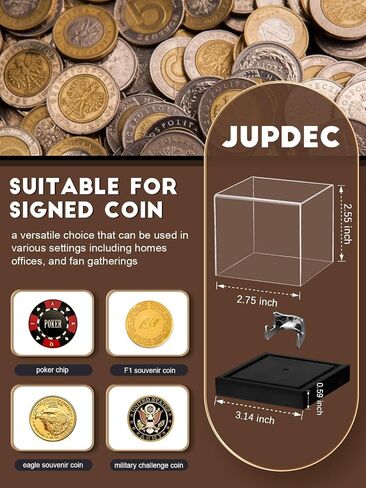 حافظة عرض العملات المعدنية من JupDec، حافظة عرض من الأكريليك الشفاف مع قاعدة خشبية وحامل سبيكة لعملة تحدي واحدة، صندوق هدايا تذكارية ومقتنيات للحماية من الأشعة فوق البنفسجية، هدية مثالية لمحبي العملات المعدنية، أسود in Kuwait